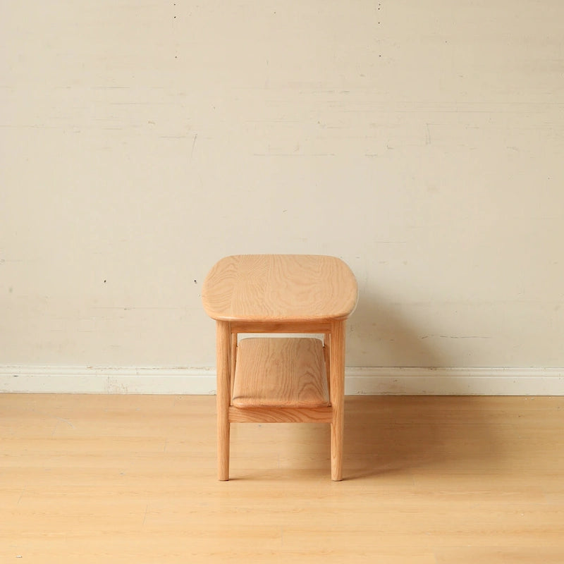 Table basse en chêne massif avec étagère de rangement inférieure | Conception à 2 niveaux | Finition non toxique | Salon