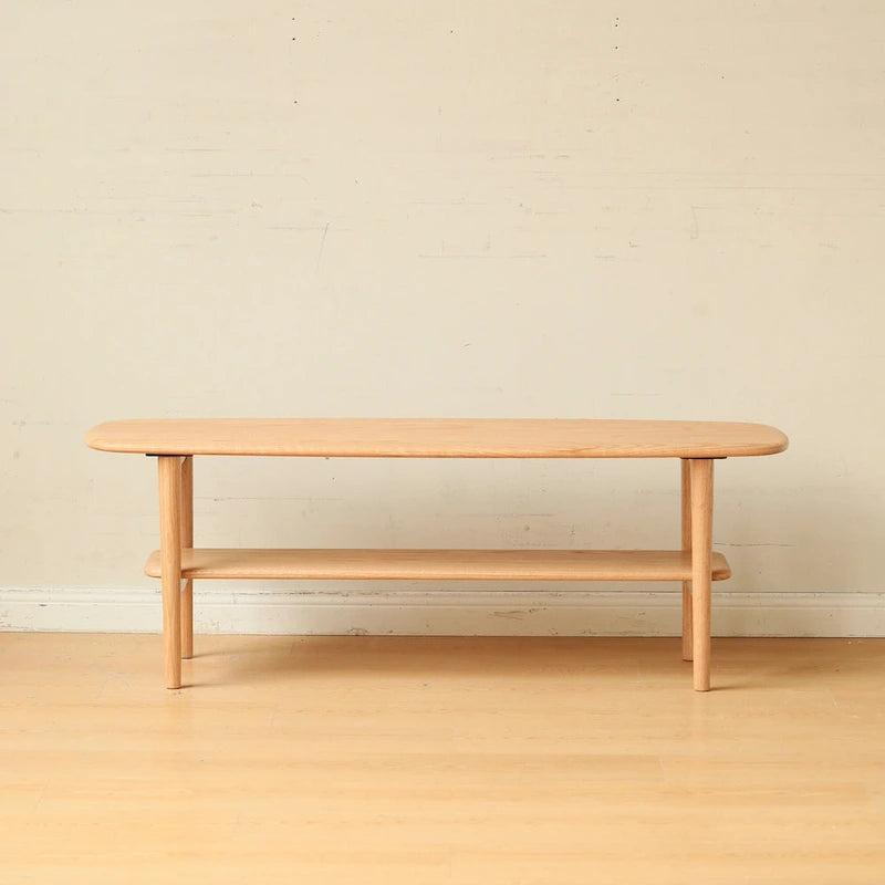 Table basse en chêne massif avec étagère de rangement inférieure | Conception à 2 niveaux | Finition non toxique | Salon