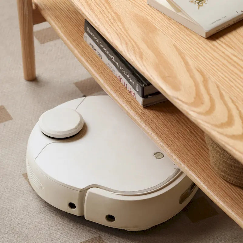 Table basse en chêne massif avec étagère de rangement inférieure | Conception à 2 niveaux | Finition non toxique | Salon