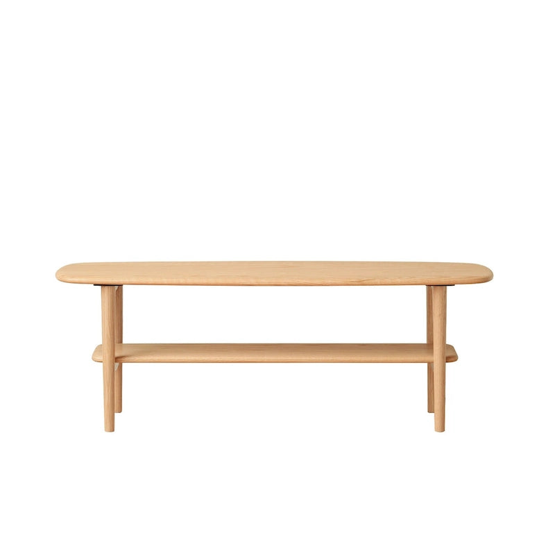 Table basse en chêne massif avec étagère de rangement inférieure | Conception à 2 niveaux | Finition non toxique | Salon