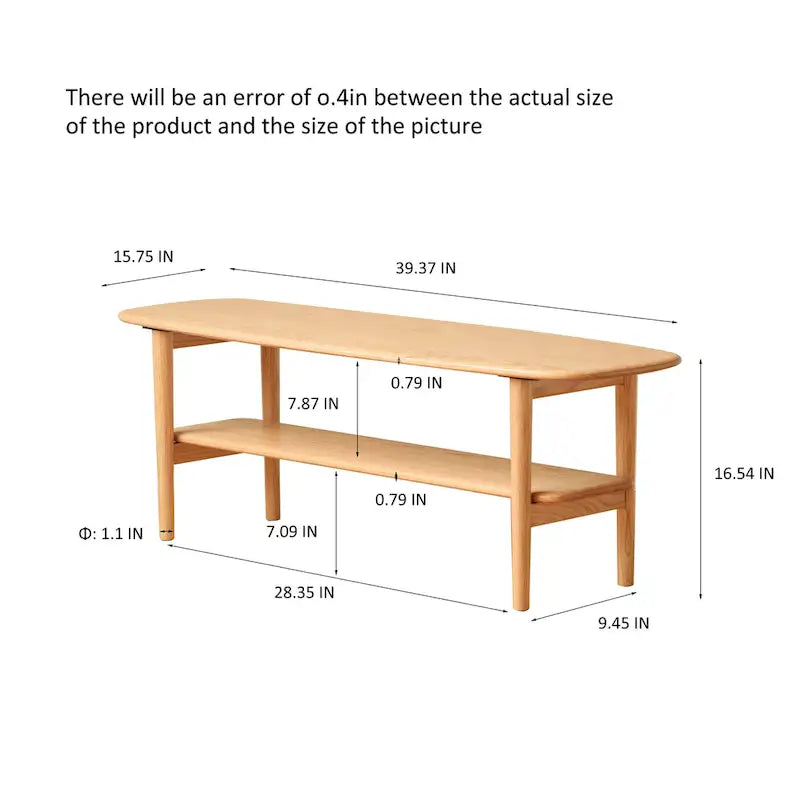 Table basse en chêne massif avec étagère de rangement inférieure | Conception à 2 niveaux | Finition non toxique | Salon