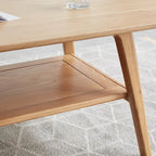 Table basse en chêne massif avec étagère de rangement inférieure | Conception à 2 niveaux | Finition non toxique | Salon