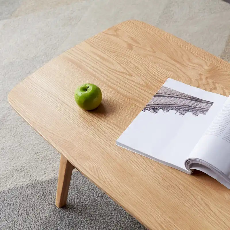 Table basse en chêne massif avec étagère de rangement inférieure | Conception à 2 niveaux | Finition non toxique | Salon