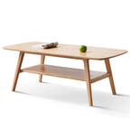 Table basse en chêne massif avec étagère de rangement inférieure | Conception à 2 niveaux | Finition non toxique | Salon