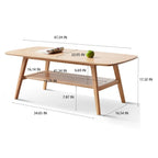 Table basse en chêne massif avec étagère de rangement inférieure | Conception à 2 niveaux | Finition non toxique | Salon