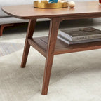 Table basse en chêne massif avec étagère de rangement inférieure | Conception à 2 niveaux | Finition non toxique | Salon