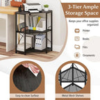 Support d'imprimante d'angle avec station de charge | 3 niveaux réglables | Cadre métallique | 2 prises CA + USB-C | 50x50 cm