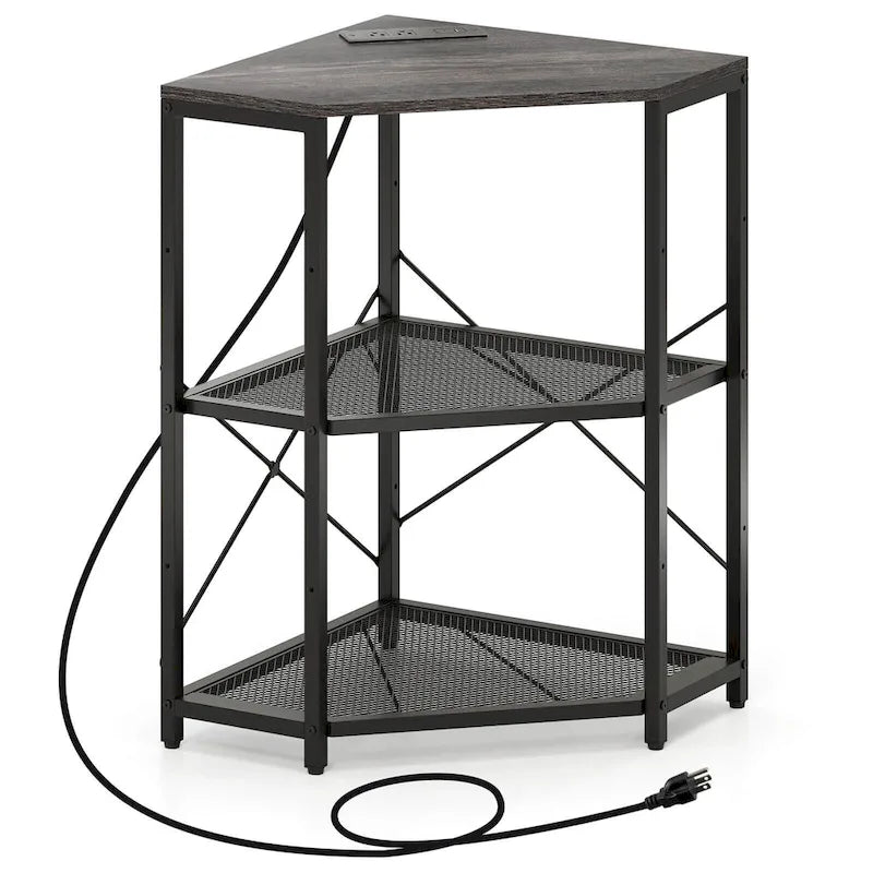 Support d'imprimante d'angle avec station de charge | 3 niveaux réglables | Cadre métallique | 2 prises CA + USB-C | 50x50 cm