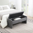 Banc Ottoman de Rangement Rembourré | Tissu Lin | Mousse Haute Densité | 120 cm | Capacité 113 kg