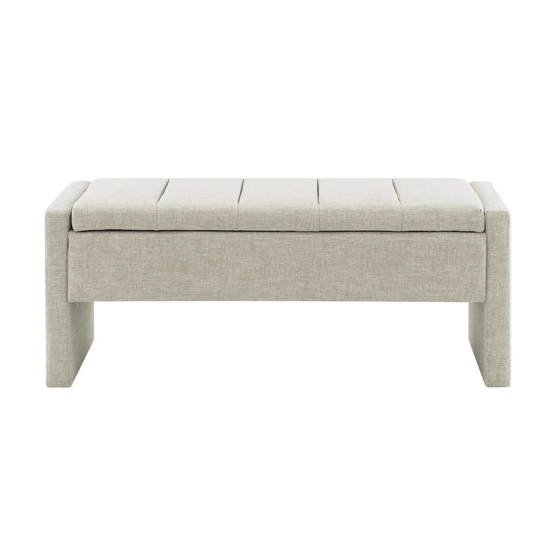 Banc Ottoman de Rangement Rembourré | Tissu Lin | Mousse Haute Densité | 120 cm | Capacité 113 kg