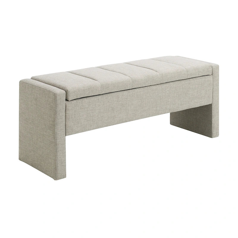 Banc Ottoman de Rangement Rembourré | Tissu Lin | Mousse Haute Densité | 120 cm | Capacité 113 kg