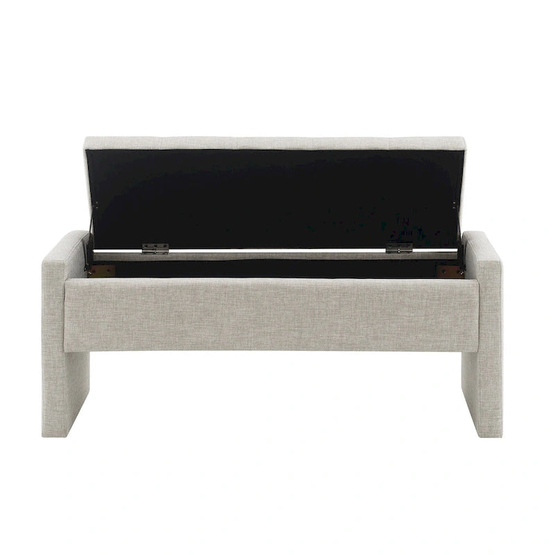 Banc Ottoman de Rangement Rembourré | Tissu Lin | Mousse Haute Densité | 120 cm | Capacité 113 kg