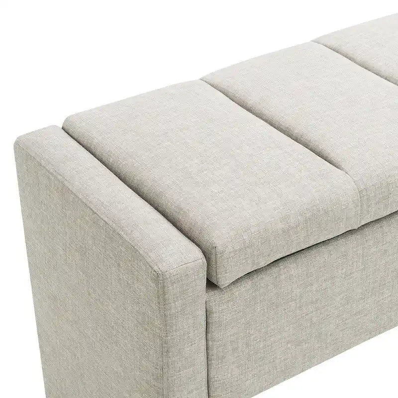 Banc Ottoman de Rangement Rembourré | Tissu Lin | Mousse Haute Densité | 120 cm | Capacité 113 kg