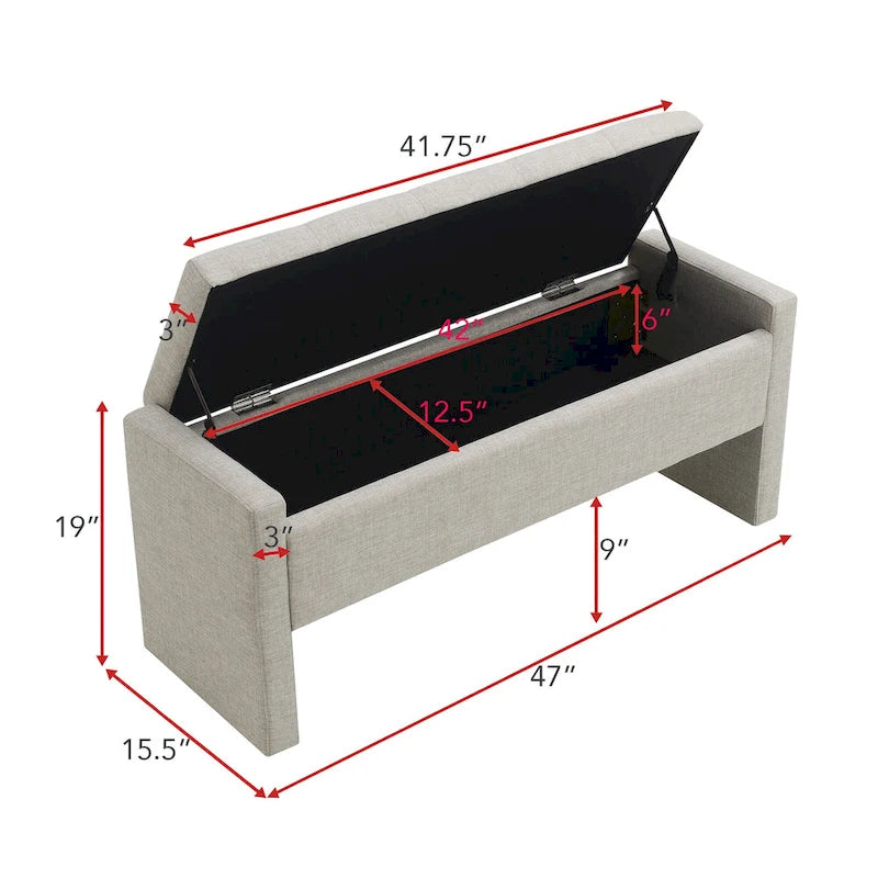 Banc Ottoman de Rangement Rembourré | Tissu Lin | Mousse Haute Densité | 120 cm | Capacité 113 kg