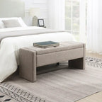 Banc Ottoman de Rangement Rembourré | Tissu Lin | Mousse Haute Densité | 120 cm | Capacité 113 kg