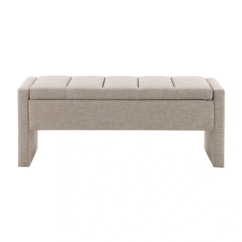 Banc Ottoman de Rangement Rembourré | Tissu Lin | Mousse Haute Densité | 120 cm | Capacité 113 kg