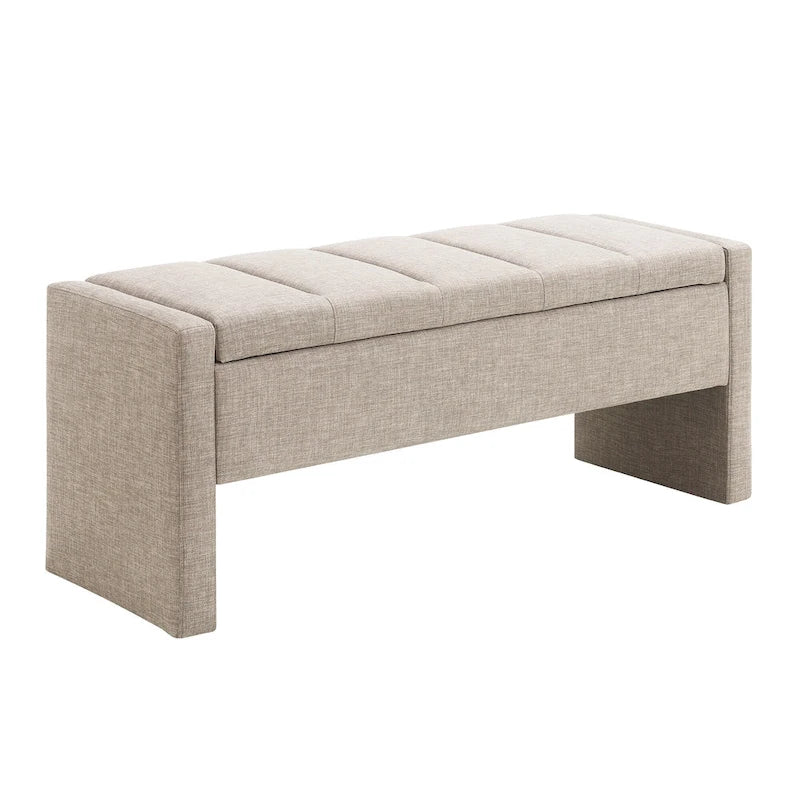 Banc Ottoman de Rangement Rembourré | Tissu Lin | Mousse Haute Densité | 120 cm | Capacité 113 kg