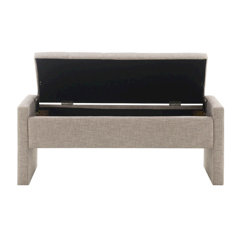 Banc Ottoman de Rangement Rembourré | Tissu Lin | Mousse Haute Densité | 120 cm | Capacité 113 kg