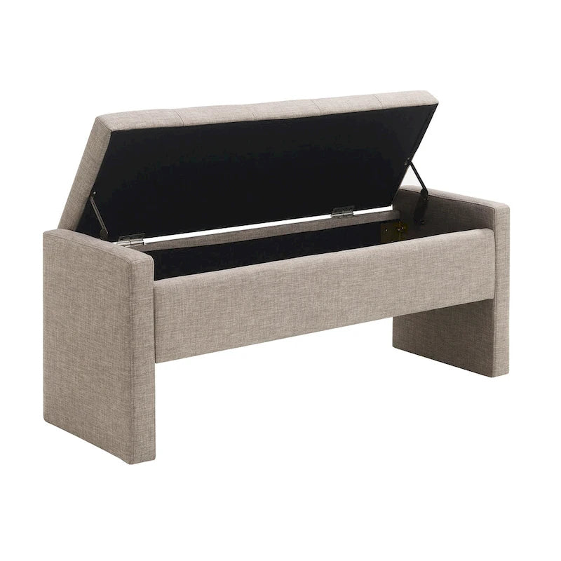 Banc Ottoman de Rangement Rembourré | Tissu Lin | Mousse Haute Densité | 120 cm | Capacité 113 kg