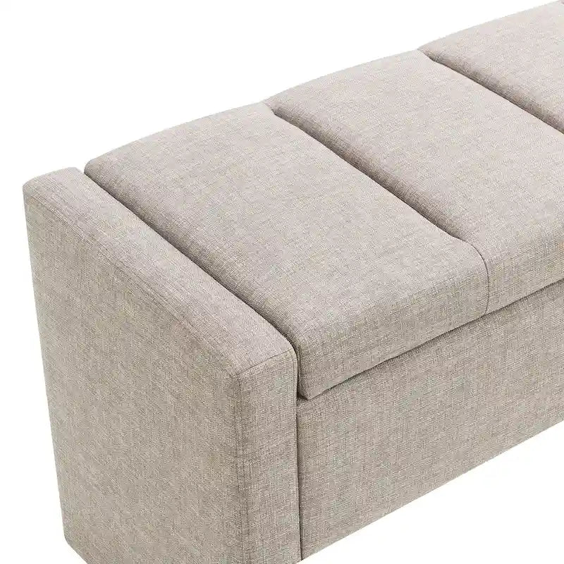 Banc Ottoman de Rangement Rembourré | Tissu Lin | Mousse Haute Densité | 120 cm | Capacité 113 kg