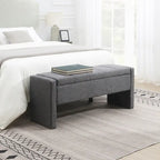Banc Ottoman de Rangement Rembourré | Tissu Lin | Mousse Haute Densité | 120 cm | Capacité 113 kg