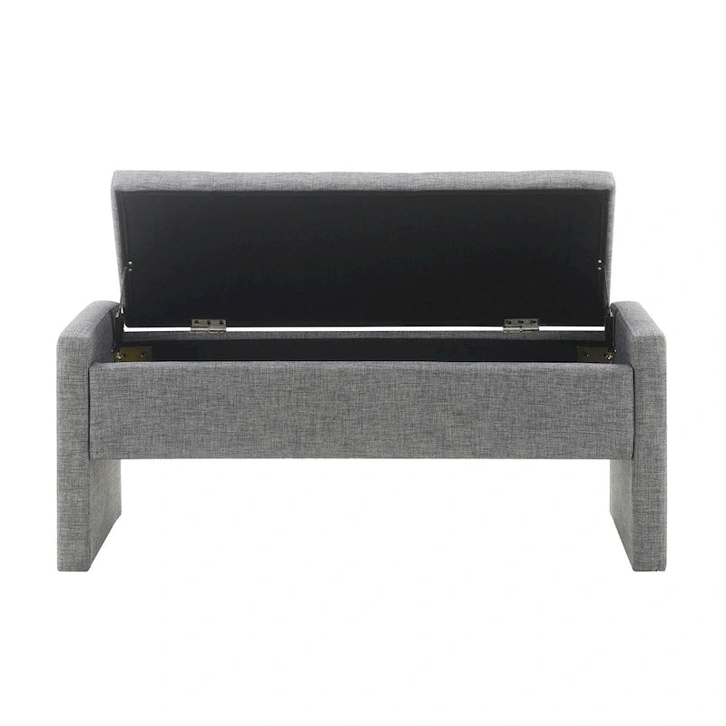 Banc Ottoman de Rangement Rembourré | Tissu Lin | Mousse Haute Densité | 120 cm | Capacité 113 kg