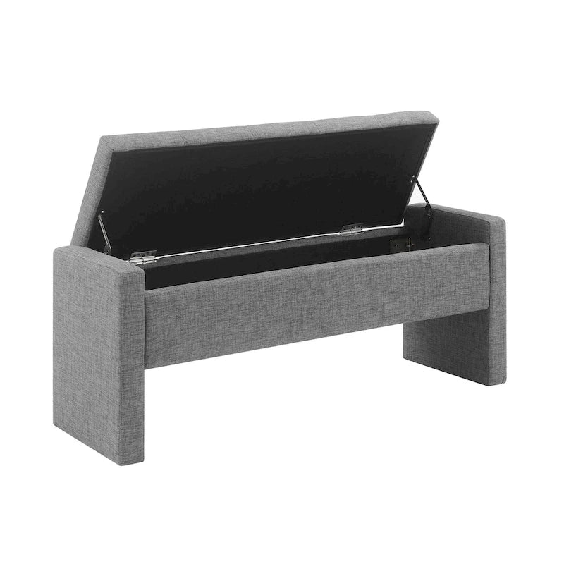 Banc Ottoman de Rangement Rembourré | Tissu Lin | Mousse Haute Densité | 120 cm | Capacité 113 kg