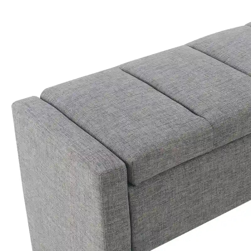 Banc Ottoman de Rangement Rembourré | Tissu Lin | Mousse Haute Densité | 120 cm | Capacité 113 kg