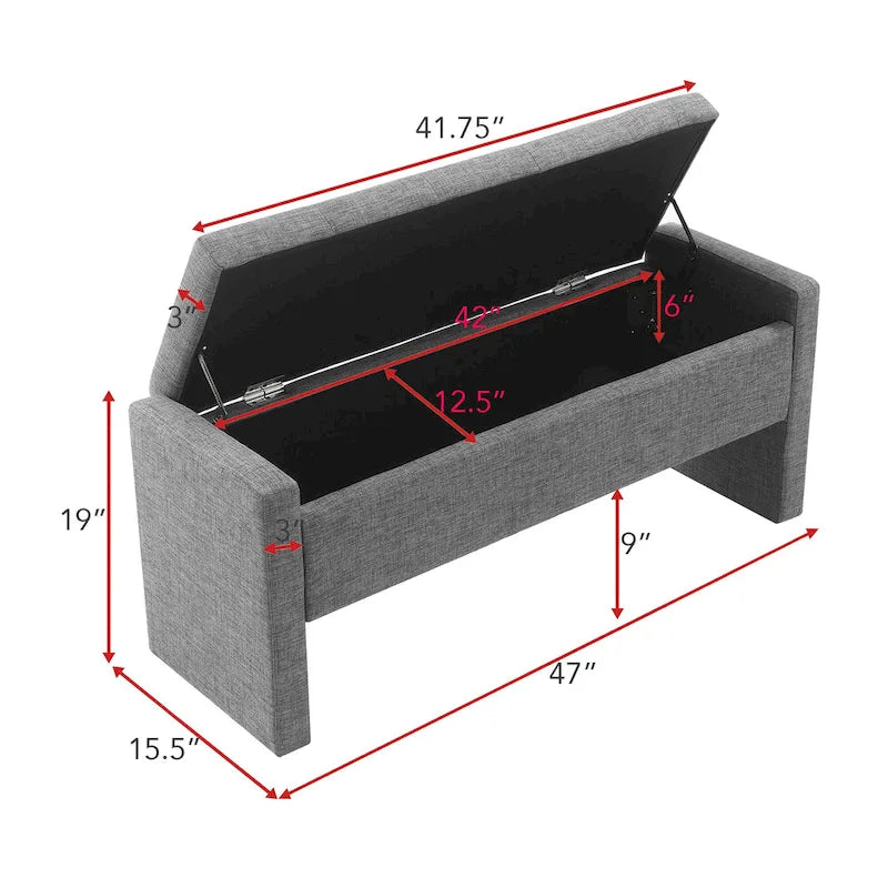 Banc Ottoman de Rangement Rembourré | Tissu Lin | Mousse Haute Densité | 120 cm | Capacité 113 kg