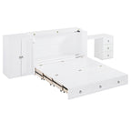 Lit escamotable Queen avec bureau intégré, armoire et tiroir | Chargement USB | Bois de pin et MDF | Gain de place