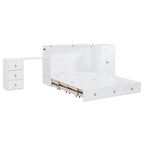 Lit escamotable Queen avec bureau intégré, armoire et tiroir | Chargement USB | Bois de pin et MDF | Gain de place