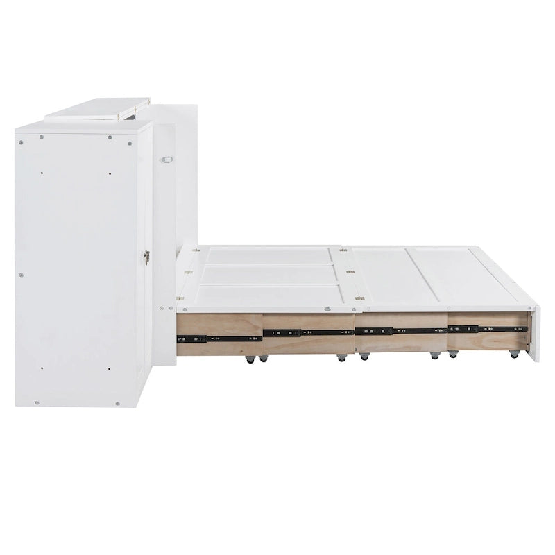 Lit escamotable Queen avec bureau intégré, armoire et tiroir | Chargement USB | Bois de pin et MDF | Gain de place