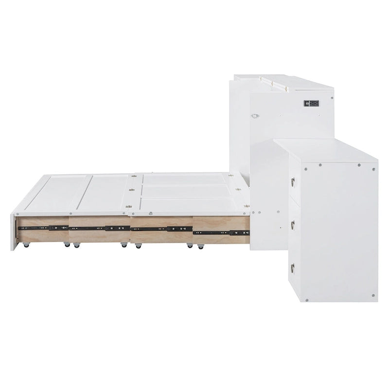 Lit escamotable Queen avec bureau intégré, armoire et tiroir | Chargement USB | Bois de pin et MDF | Gain de place