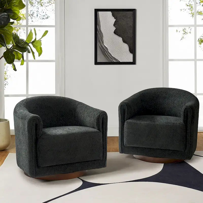 Fauteuil d'appoint pivotant à 360° (lot de 2) | Coussin en mousse épaisse | Base en bois massif | Capacité de 113 kg