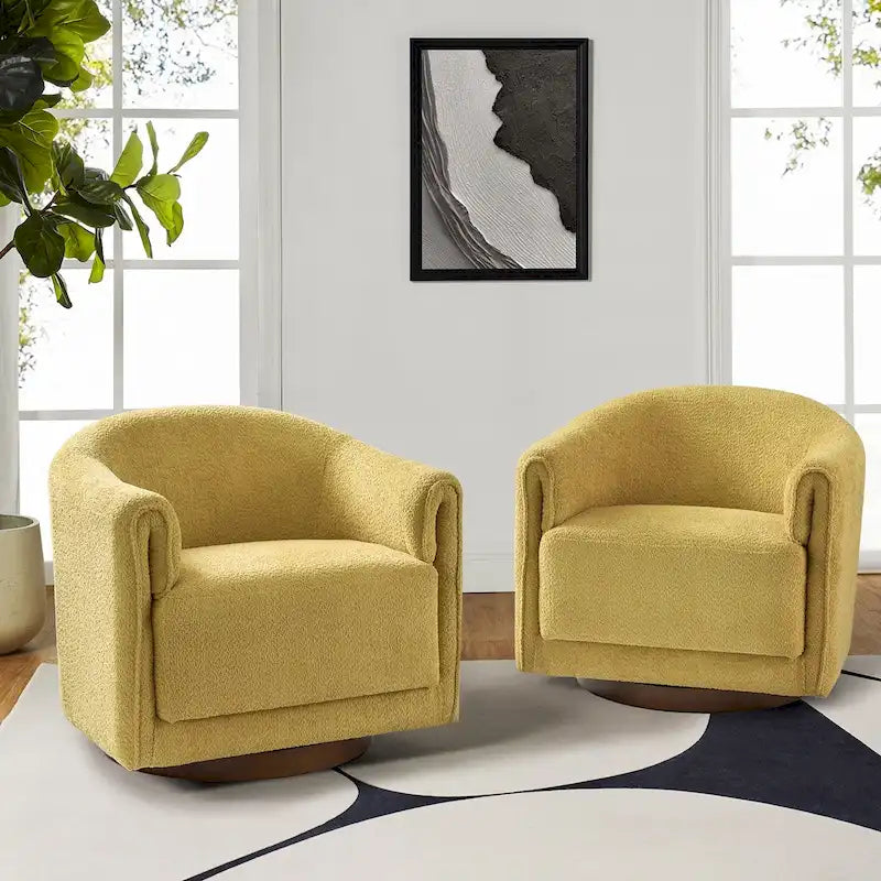 Fauteuil d'appoint pivotant à 360° (lot de 2) | Coussin en mousse épaisse | Base en bois massif | Capacité de 113 kg