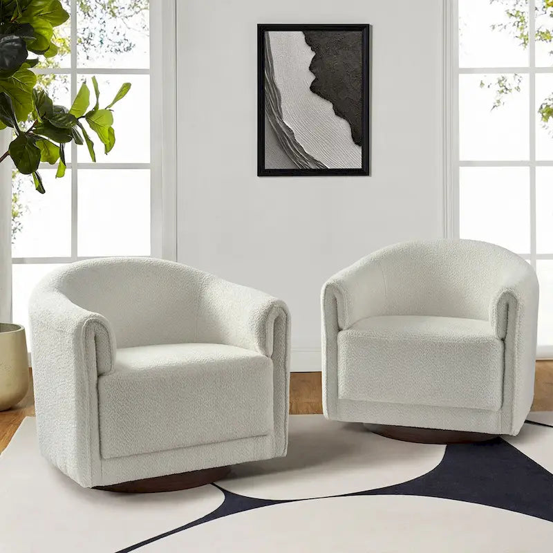 Fauteuil d'appoint pivotant à 360° (lot de 2) | Coussin en mousse épaisse | Base en bois massif | Capacité de 113 kg