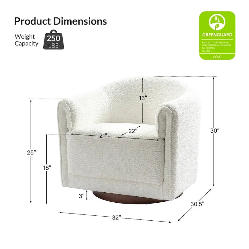 Fauteuil d'appoint pivotant à 360° (lot de 2) | Coussin en mousse épaisse | Base en bois massif | Capacité de 113 kg