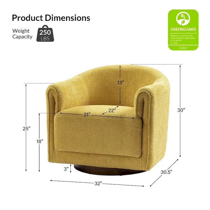 Fauteuil d'appoint pivotant à 360° (lot de 2) | Coussin en mousse épaisse | Base en bois massif | Capacité de 113 kg