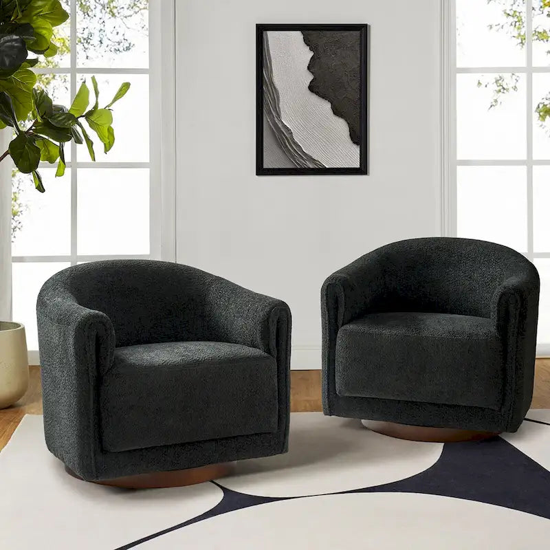 Fauteuil d'appoint pivotant à 360° (lot de 2) | Coussin en mousse épaisse | Base en bois massif | Capacité de 113 kg