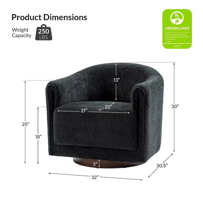 Fauteuil d'appoint pivotant à 360° (lot de 2) | Coussin en mousse épaisse | Base en bois massif | Capacité de 113 kg