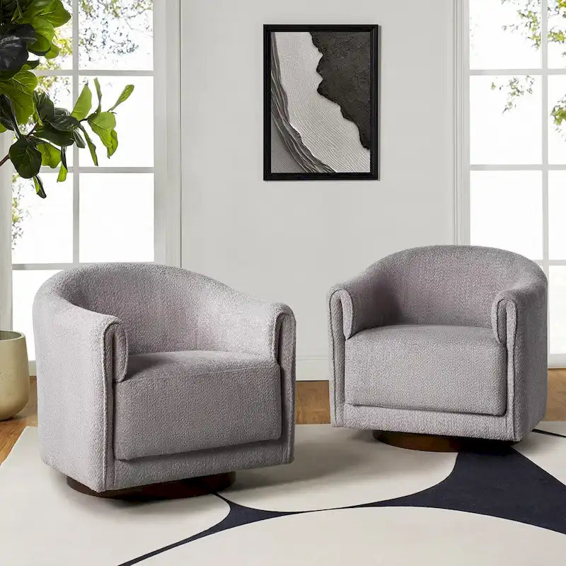 Fauteuil d'appoint pivotant à 360° (lot de 2) | Coussin en mousse épaisse | Base en bois massif | Capacité de 113 kg