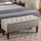 Banc Ottoman de Rangement en Tissu avec Pieds en Bois d'Hévéa | Rangement Caché | Chambre & Entrée