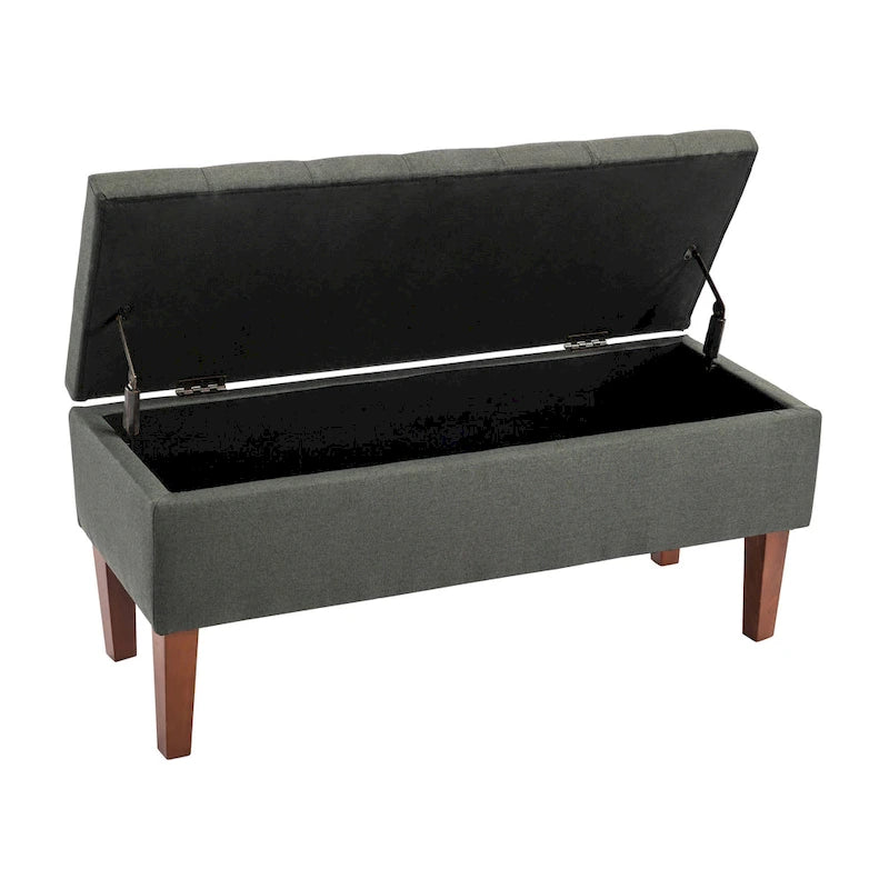 Banc Ottoman de Rangement en Tissu avec Pieds en Bois d'Hévéa | Rangement Caché | Chambre & Entrée
