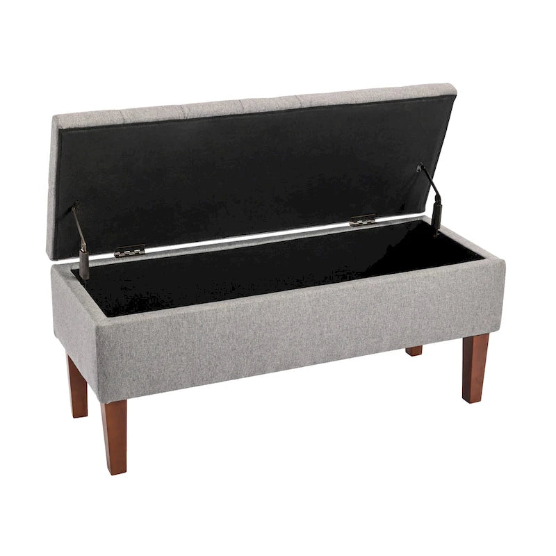 Banc Ottoman de Rangement en Tissu avec Pieds en Bois d'Hévéa | Rangement Caché | Chambre & Entrée