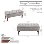 Banc Ottoman de Rangement en Tissu avec Pieds en Bois d'Hévéa | Rangement Caché | Chambre & Entrée