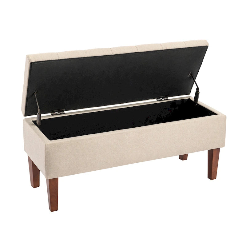 Banc Ottoman de Rangement en Tissu avec Pieds en Bois d'Hévéa | Rangement Caché | Chambre & Entrée