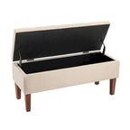 Banc Ottoman de Rangement en Tissu avec Pieds en Bois d'Hévéa | Rangement Caché | Chambre & Entrée