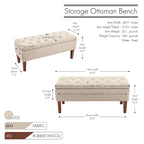 Banc Ottoman de Rangement en Tissu avec Pieds en Bois d'Hévéa | Rangement Caché | Chambre & Entrée