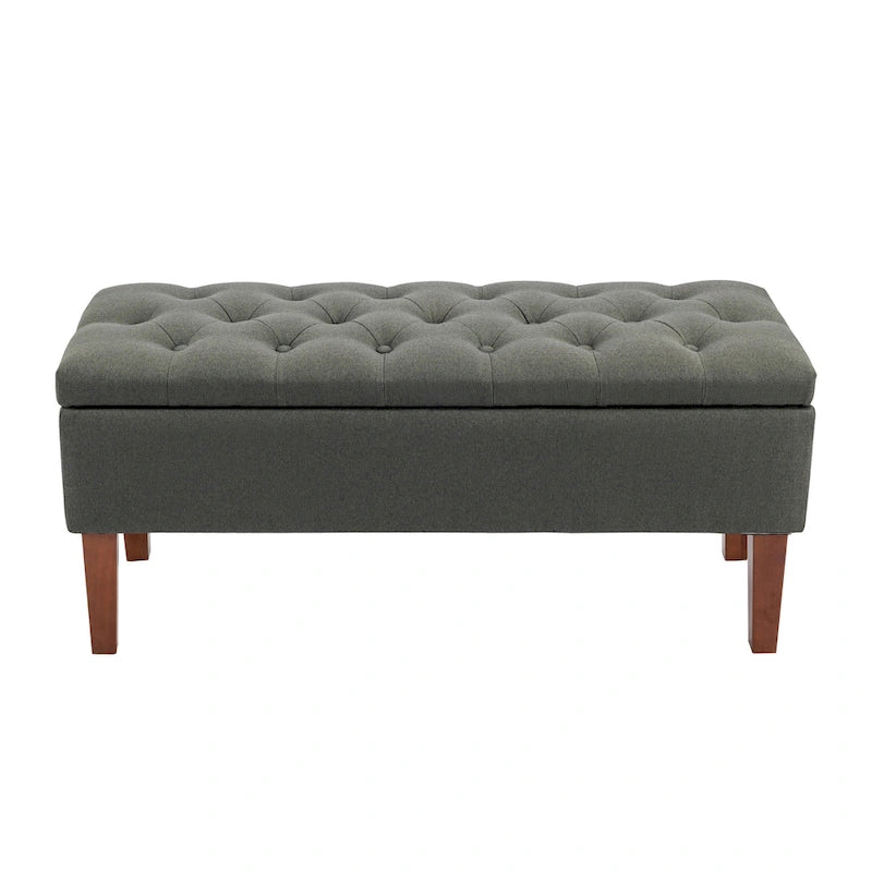 Banc Ottoman de Rangement en Tissu avec Pieds en Bois d'Hévéa | Rangement Caché | Chambre & Entrée