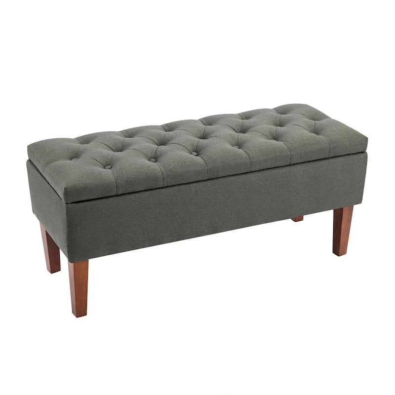 Banc Ottoman de Rangement en Tissu avec Pieds en Bois d'Hévéa | Rangement Caché | Chambre & Entrée